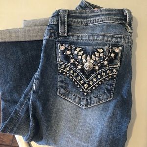 Girls Bling Miss Me Cuffed Capris
